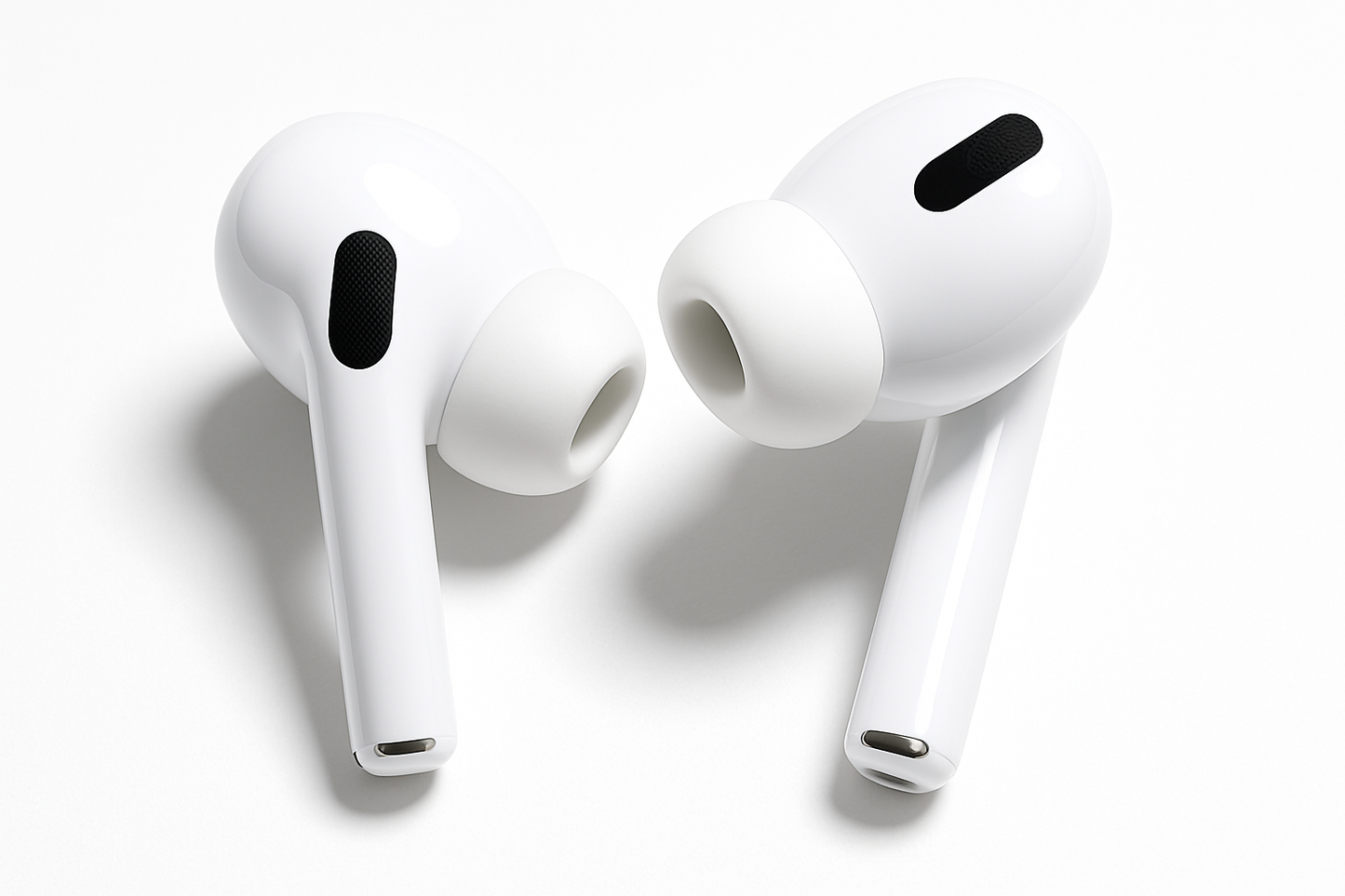 fait une image des airpods pro de pres avec un fond tres tres blanc derriere