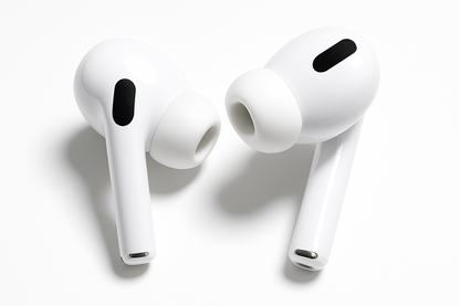 fait une image des airpods pro de pres avec un fond tres tres blanc derriere 