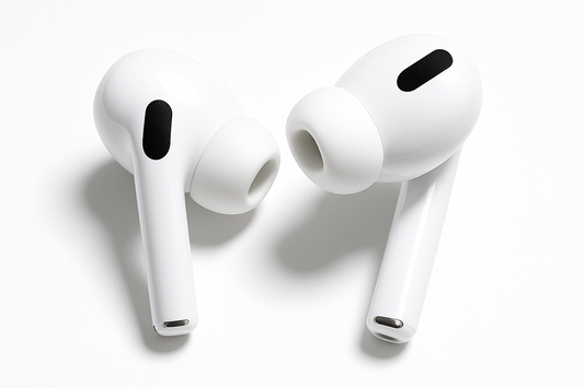 fait une image des airpods pro de pres avec un fond tres tres blanc derriere 